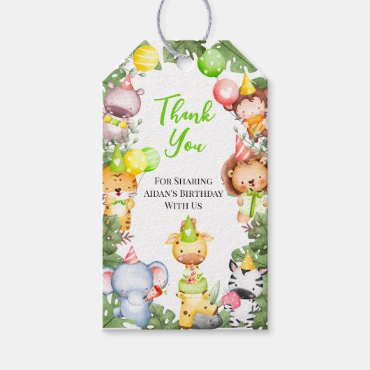 Safari Animals Kinder Partij Dank u Gift Label Cadeaulabel (Voorkant)