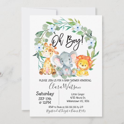Safari Animals Krans Baby shower Kaart (Voorkant)