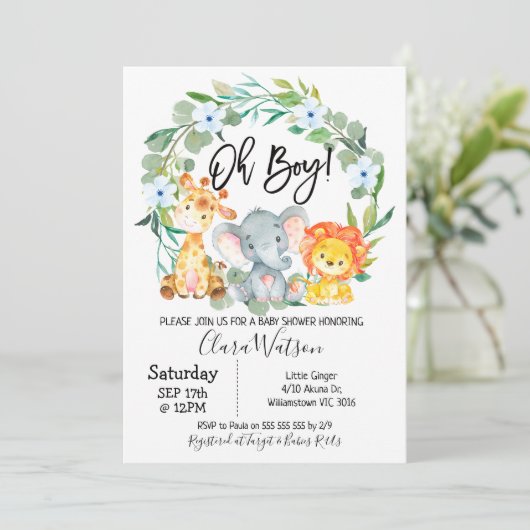 Safari Animals Krans Baby shower Kaart (Staand voorkant)