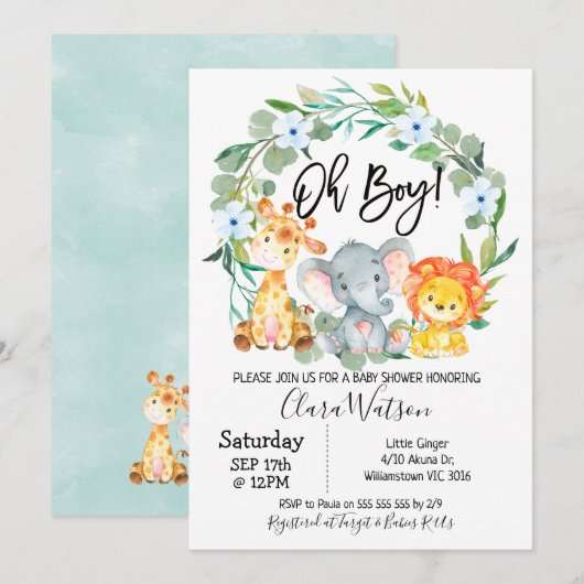 Safari Animals Krans Baby shower Kaart (Voorkant / Achterkant)