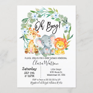 Safari Animals Krans Baby shower Kaart