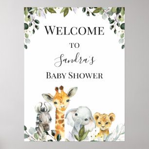 Safari Animals Lion Baby shower Welcome Sign Poster