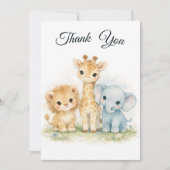 Safari Animals Lion Giraffe Elephant Blue Boy Kaart (Voorkant)