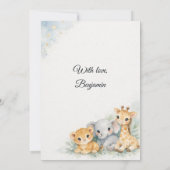 Safari Animals Lion Giraffe Elephant Blue Boy Kaart (Achterkant)