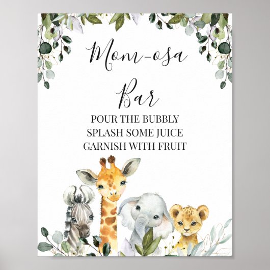 Safari Animals Lion Ma-osa Bar Baby shower Sign. Poster (Voorkant)