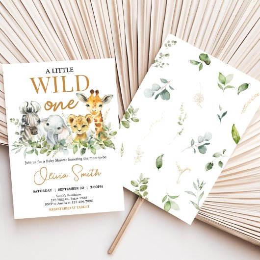 Safari Animals Little Wild One Baby Shower Kaart