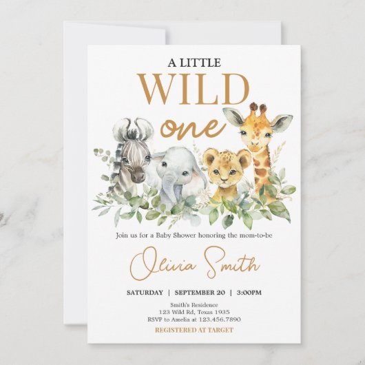 Safari Animals Little Wild One Baby Shower Kaart (Voorkant)