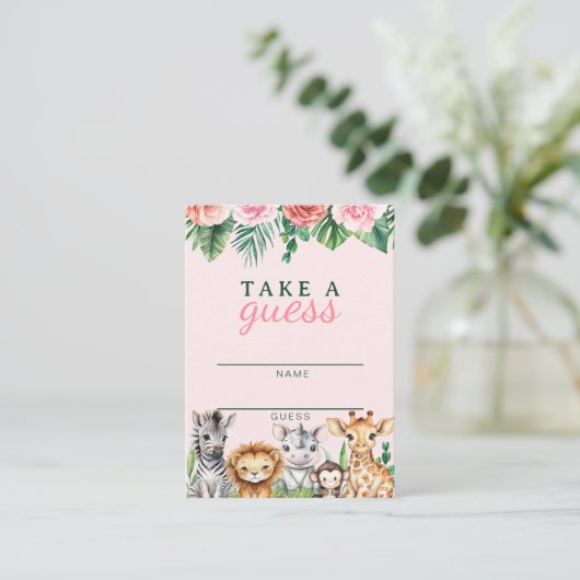 Safari Animals Meisje Baby shower Game Kaart - Oer (Staand voorkant)