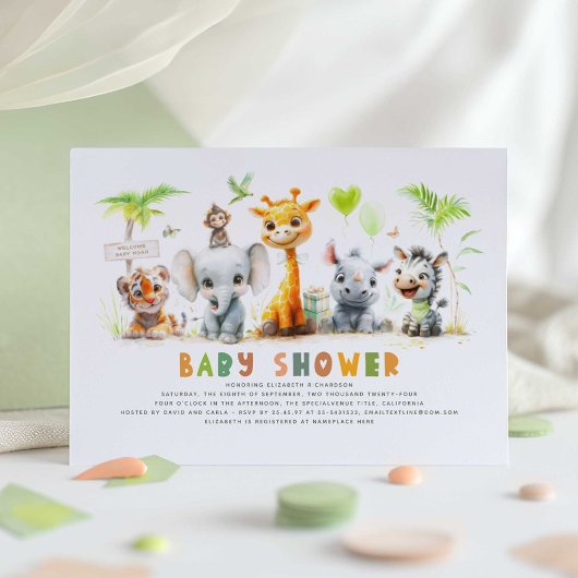 Safari Animals Oerwoud Baby shower Invitation Kaart