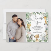 Safari Animals Oerwoud Greenery Baby shower Foto Bedankkaart (Voorkant)