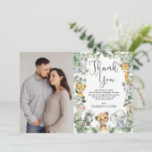 Safari Animals Oerwoud Greenery Baby shower Foto Bedankkaart (Staand voorkant)