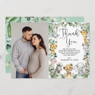 Safari Animals Oerwoud Greenery Baby shower Foto Bedankkaart