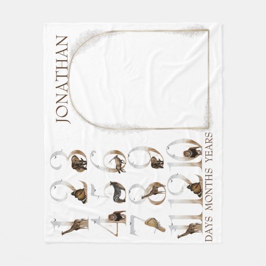 Safari Animals Oerwoud Numbers Milestone Age Fleece Deken (Voorkant)