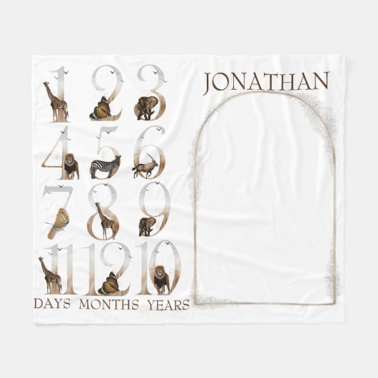 Safari Animals Oerwoud Numbers Milestone Age Fleece Deken (Voorkant (Horizontaal))