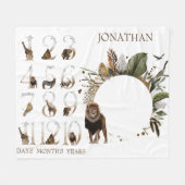 Safari Animals Oerwoud Numbers Milestone Age Leon Fleece Deken (Voorkant (Horizontaal))