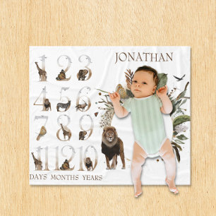 Safari Animals Oerwoud Numbers Milestone Age Leon Fleece Deken