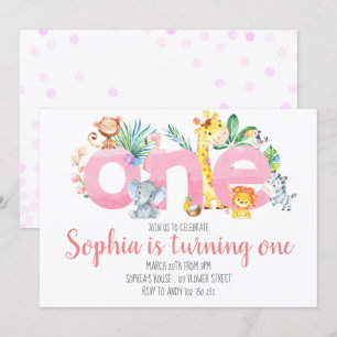 Safari Animals Oerwoud Pink Girl 1e eerste verjaar Kaart