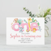 Safari Animals Oerwoud Roze Meisje 1e verjaardag Kaart (Staand voorkant)