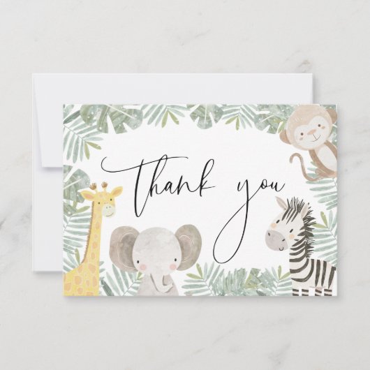 Safari Animals Oerwoud Wild One Baby shower Bedankkaart (Voorkant)