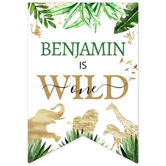 Safari Animals Oerwoud Wild One Happy Birthday Vlaggetjes (Eerste vlag)