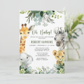 Safari Animals Oh Baby Greenery Oerwoud Baby showe Kaart (Staand voorkant)