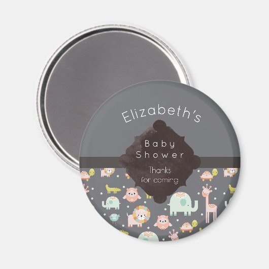 Safari Animals Pattern Nursery Art Baby shower Magneet (Voorkant / Achterkant)