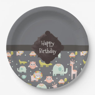 Safari Animals Pattern Nursery Art Happy Birthday Papieren Bordje