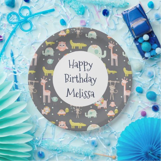 Safari Animals Pattern Nursery Art Happy Birthday Papieren Bordje (Feest)