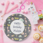 Safari Animals Pattern Nursery Art Happy Birthday Papieren Bordje (Feest)