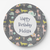 Safari Animals Pattern Nursery Art Happy Birthday Papieren Bordje (Voorkant)