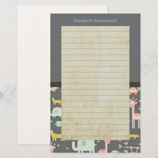 Safari Animals Pattern - Nursery Art Lined Briefpapier (Voorkant / Achterkant)