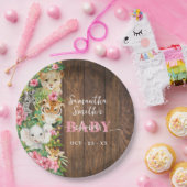 Safari Animals Pink Rustic Baby Shower Papieren Bordje (Feest)