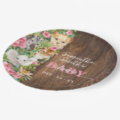 Safari Animals Pink Rustic Baby Shower Papieren Bordje (Gekanteld)