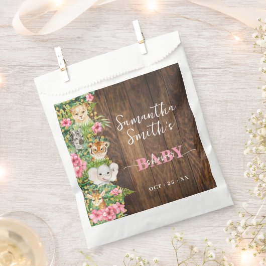 Safari Animals Pink Rustic Baby Shower Party Bedankzakje (Geknipt)