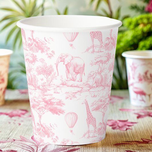 Safari Animals Pink Toile de Jouy Baby shower Papieren Bekers