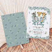 Safari Animals Sage Green Baby shower Kaart