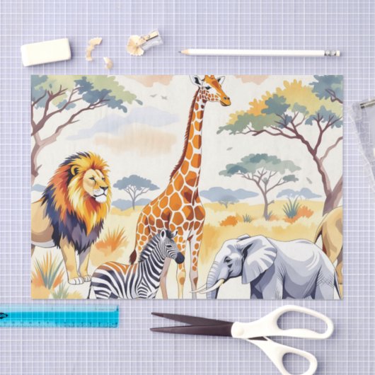 Safari Animals Seamless Pattern Savanna Scene Tissuepapier (Craft)