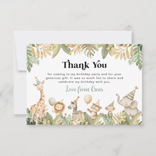 Safari Animals Thank You Card Oerwoud Wild One Boy Bedankkaart (Voorkant)