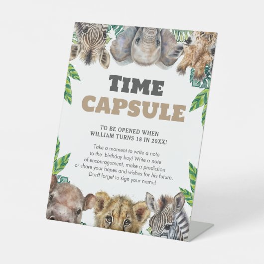 Safari Animals Time Capsule Reclamebord Met Voetstuk (Voorkant)