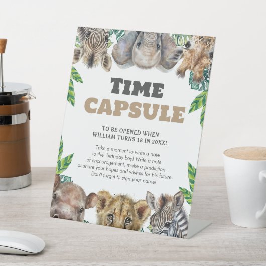 Safari Animals Time Capsule Reclamebord Met Voetstuk (Insitu)