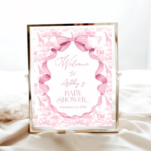 Safari Animals Toile de Jouy Baby shower Welkom Poster