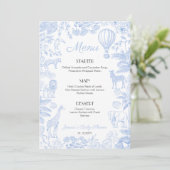 Safari Animals Toile de Jouy Boy Baby shower Menu' Menu (Staand voorkant)