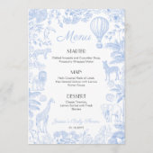 Safari Animals Toile de Jouy Boy Baby shower Menu' Menu (Voorkant)