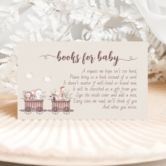 Safari Animals Train Baby shower Book Enclosure CA Informatiekaartje