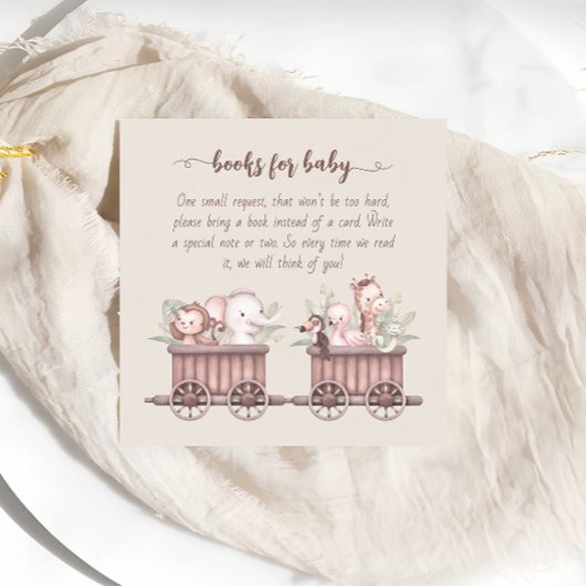 Safari Animals Train Baby shower Book Informatiekaartje