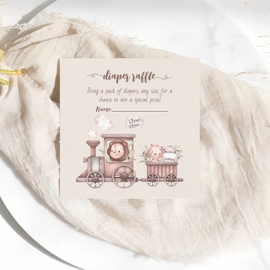 Safari Animals Train Baby shower Diaper Informatiekaartje