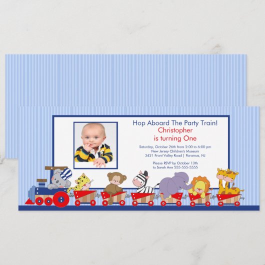 Safari Animals Train Birthday Invitation Kaart (Voorkant / Achterkant)