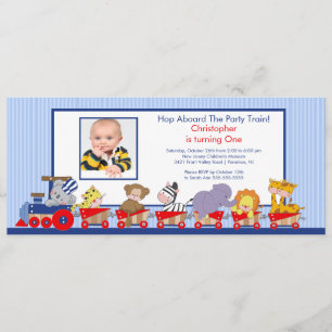 Safari Animals Train Birthday Invitation Kaart