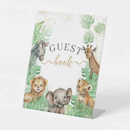 Safari animals Tropical Baby shower gastboek Reclamebord Met Voetstuk (Voorkant)
