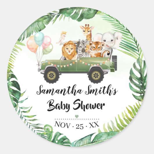 Safari Animals Tropical Baby shower Round Sticker (Voorkant)